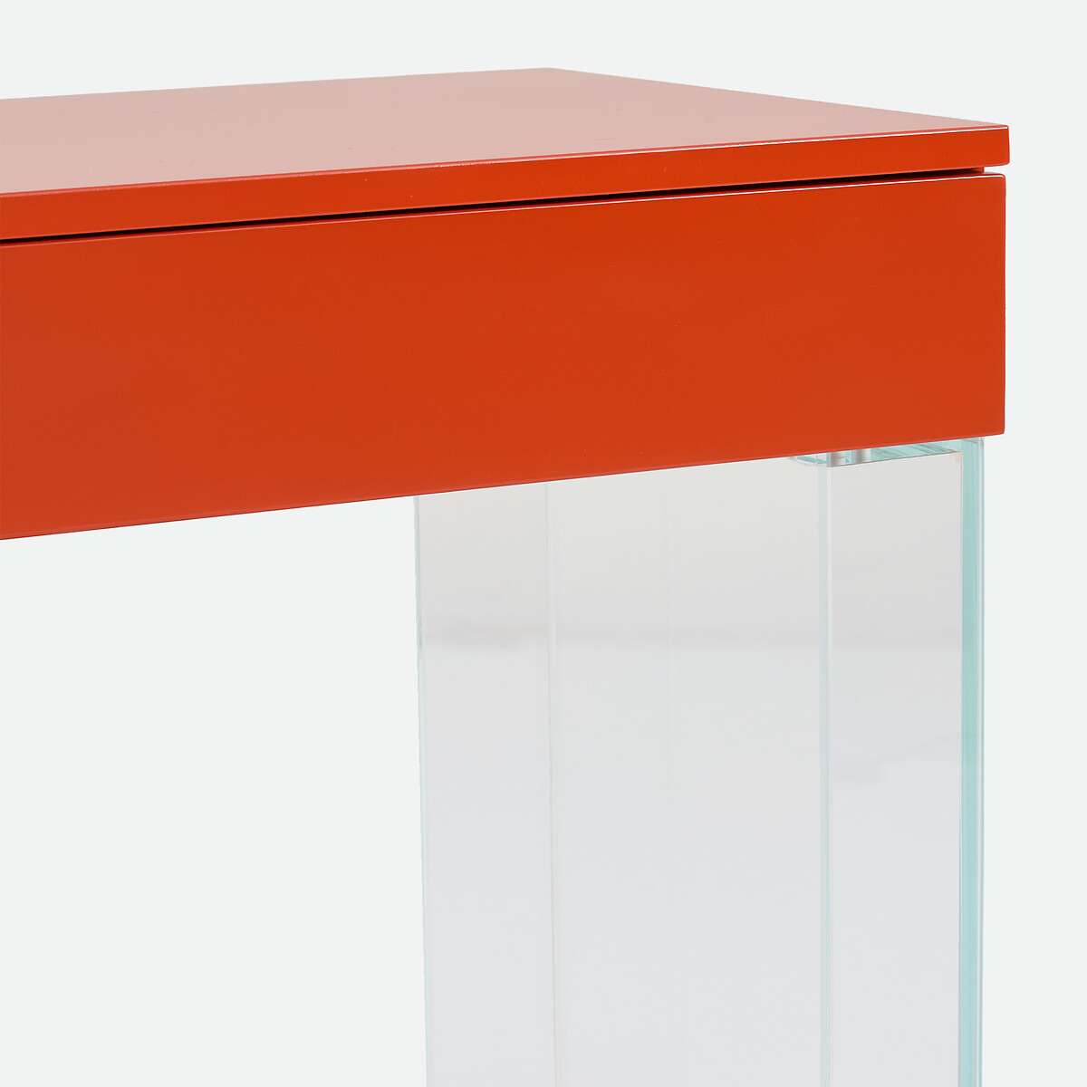 Console double plateaux, 2 tiroirs, en MDF laqué et verre, ELA bronze, LA REDOUTE INTERIEURS