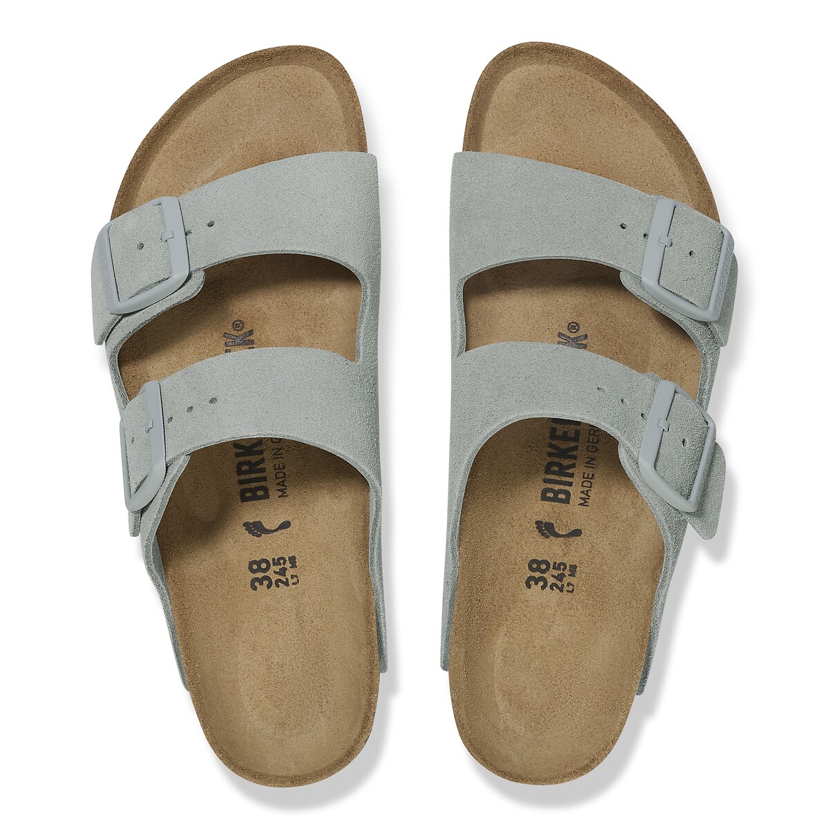 Mules en cuir suédé Arizona vert gris, BIRKENSTOCK