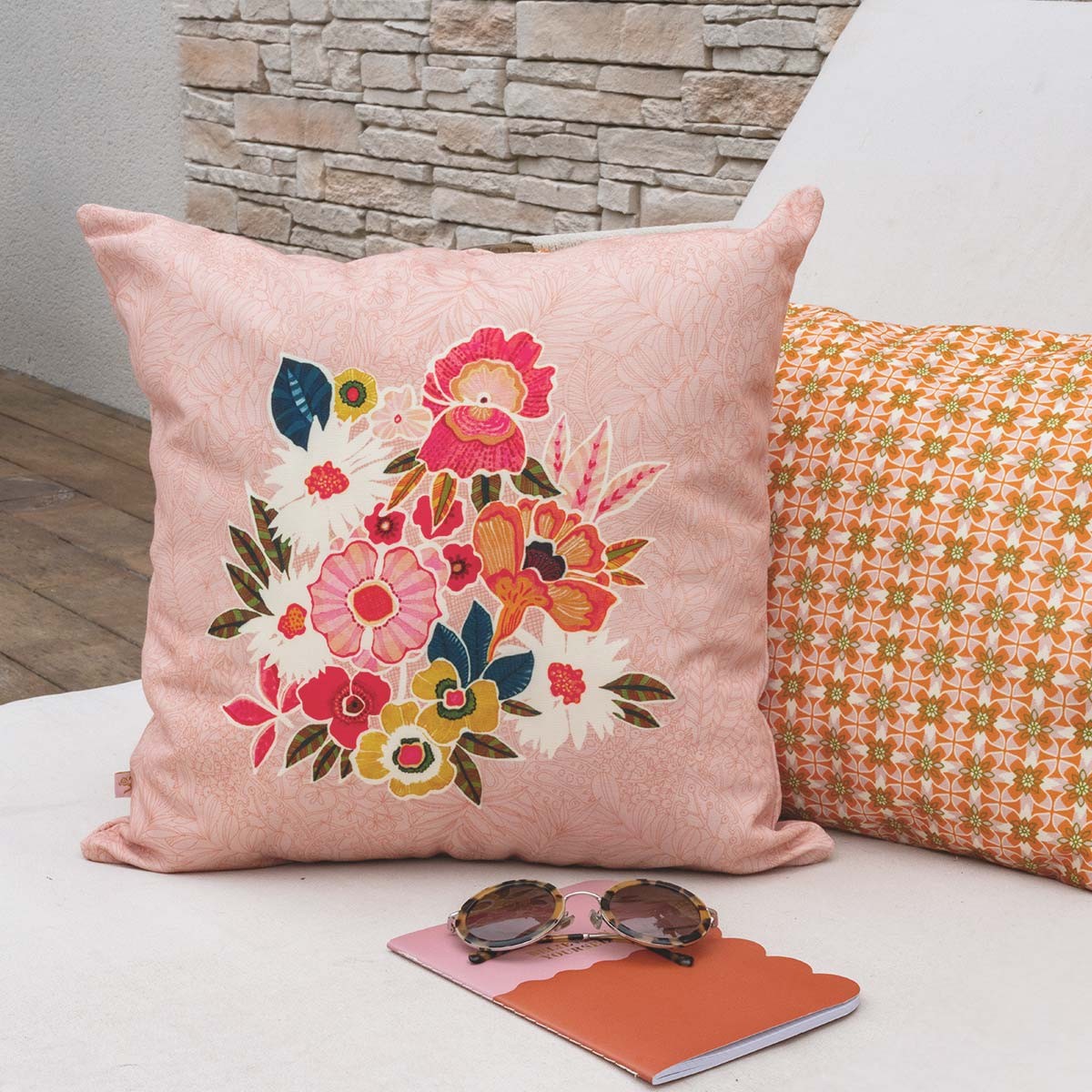 Housse de coussin extérieur KIMIKO rose, VENT DE BOHÈME