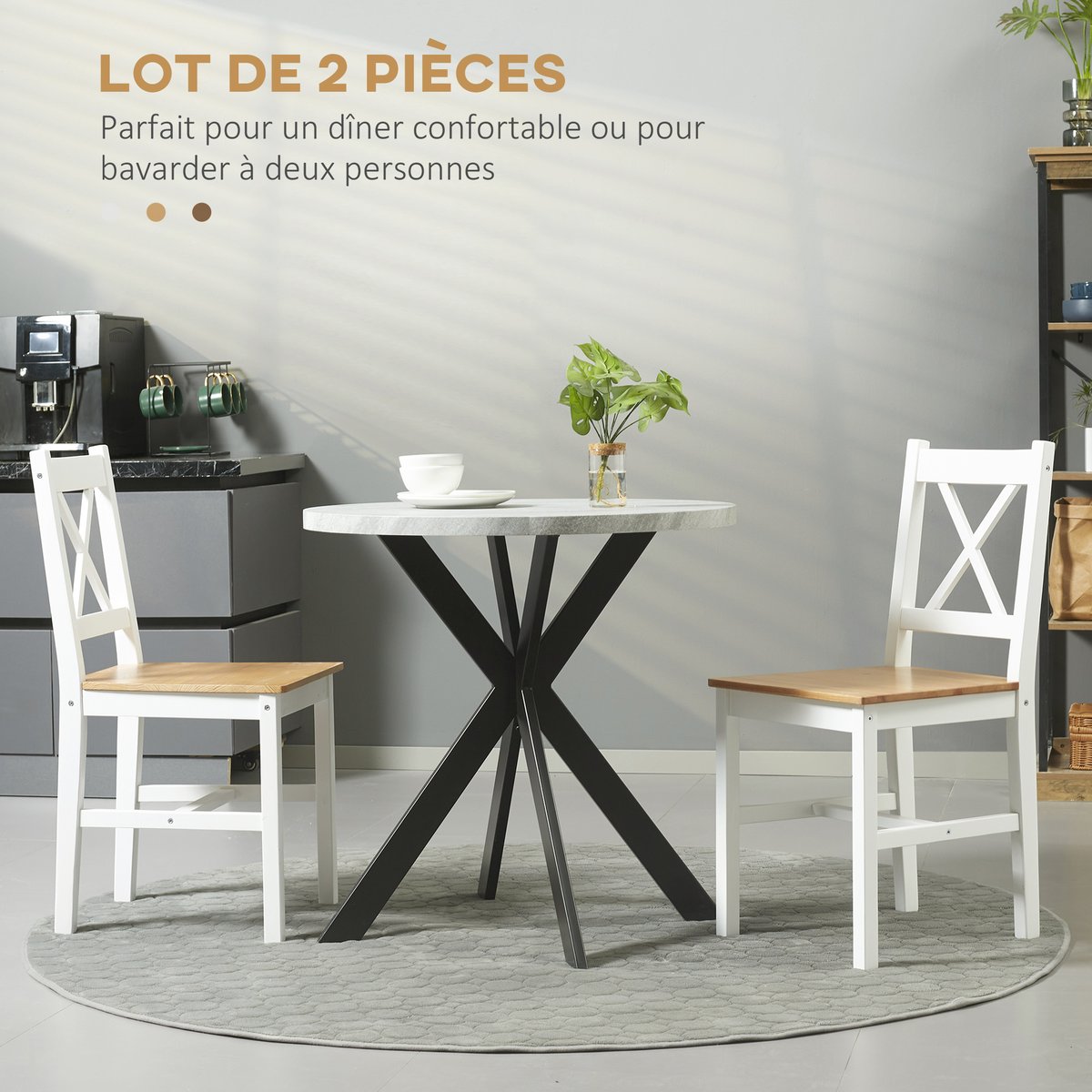 Chaise de salle à manger Bois de pin blanc et chêne, HOMCOM