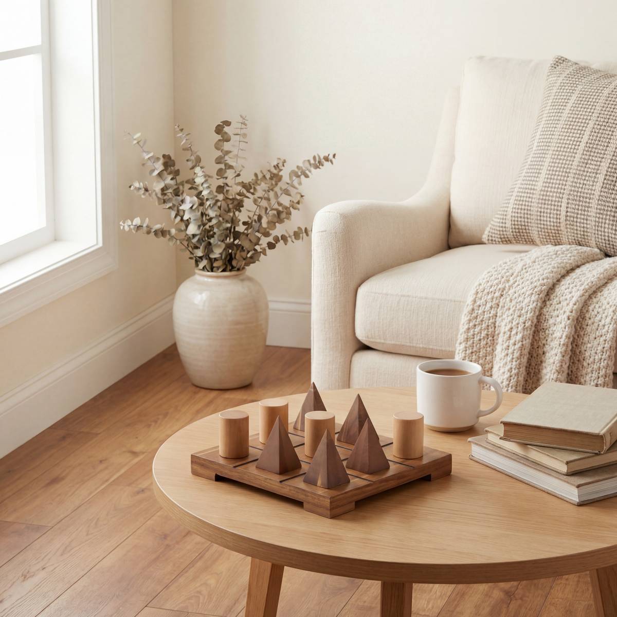 Jeu de morpion en acacia IVANE beige, ATMOSPHERA