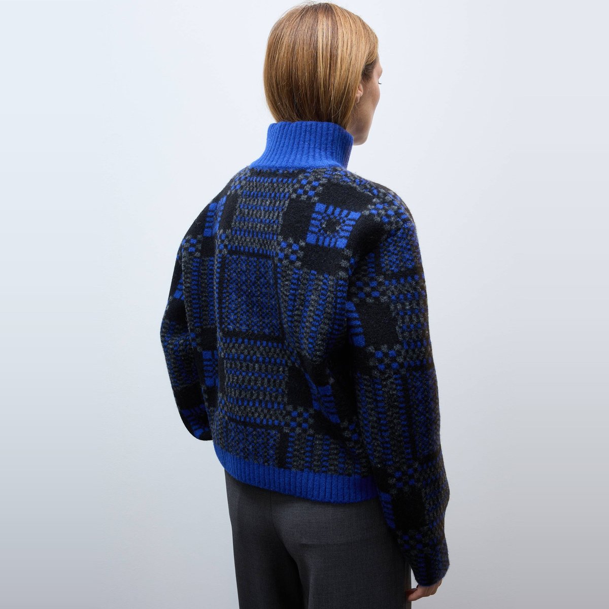 Veste zippée à motifs contenant de la laine bleu roi, MONOPRIX