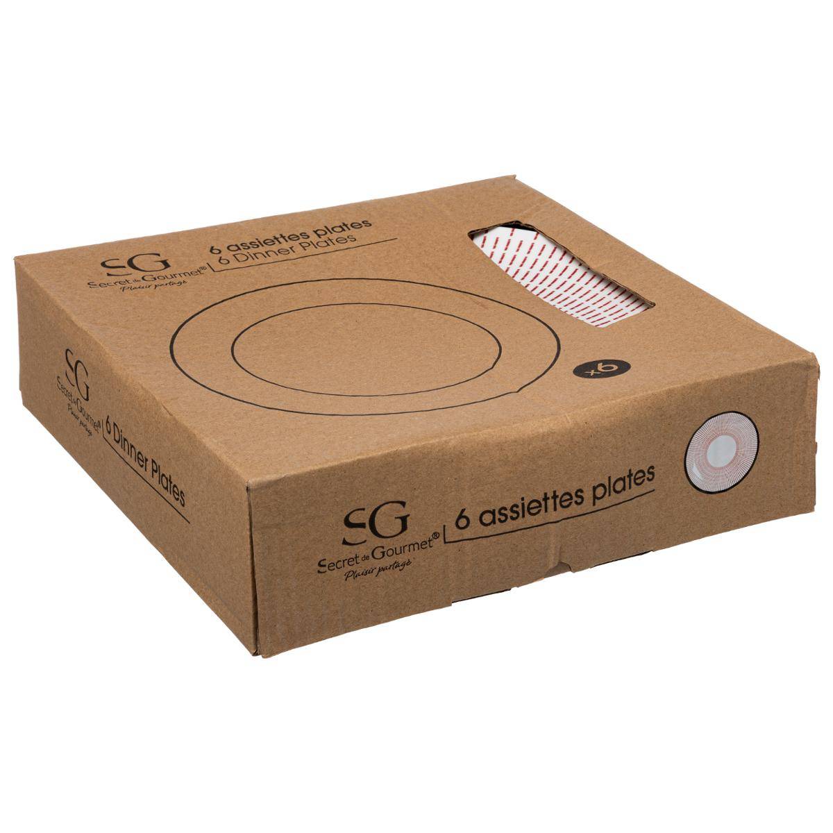 Lot de 6 assiettes en porcelaine LUNIS rouge, SECRET DE GOURMET