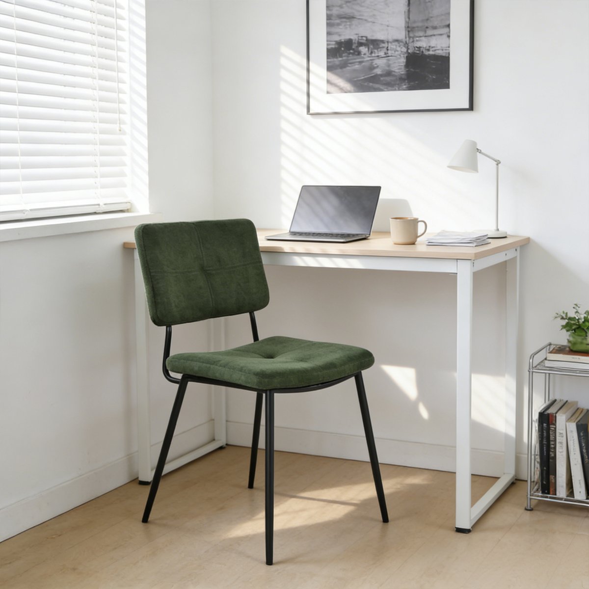 Lot de 2 chaises de salle à manger en tissu vert style industriel, KAROMI vert, MEUBLES COSY