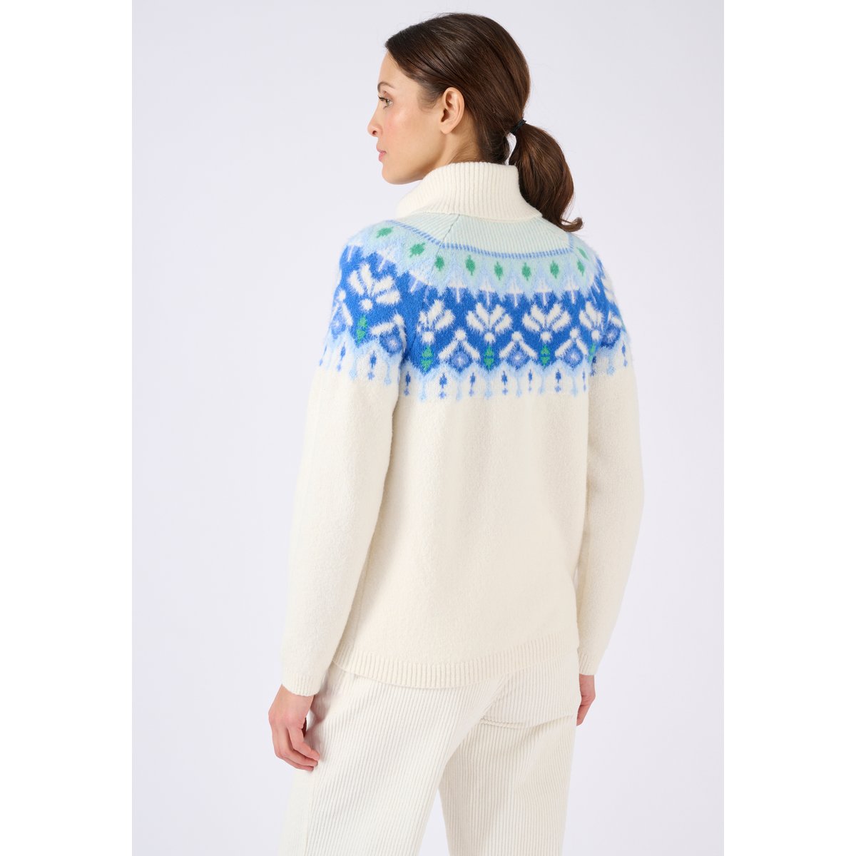 Pull jacquard col roulé Thermolactyl bleu jacquard, DAMART