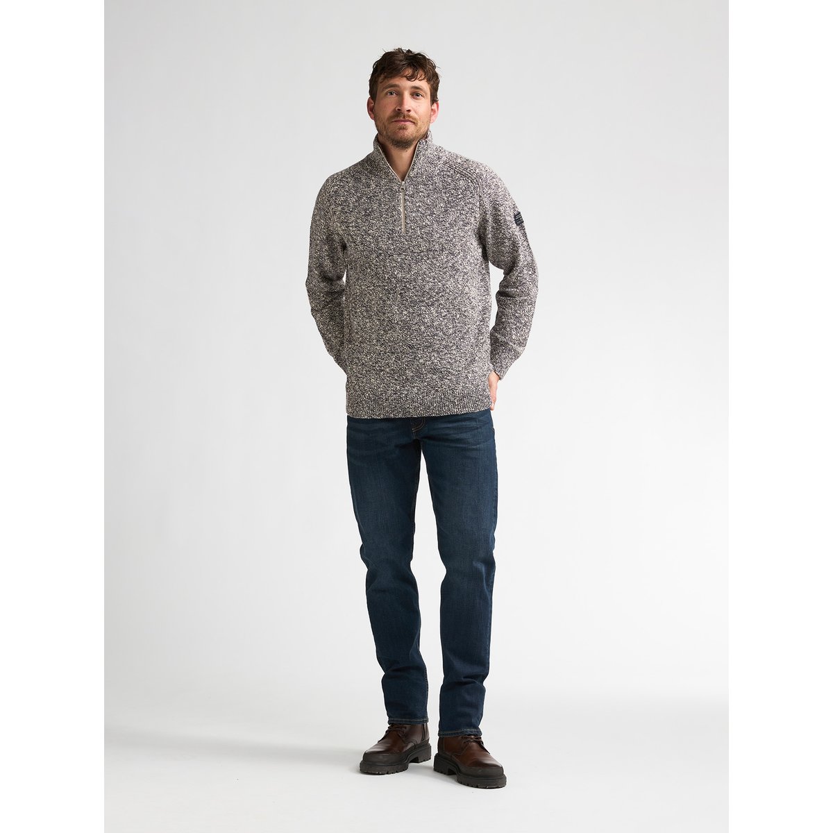Pull chiné à col montant zippé oakford bleu royal navy, PETROL INDUSTRIES