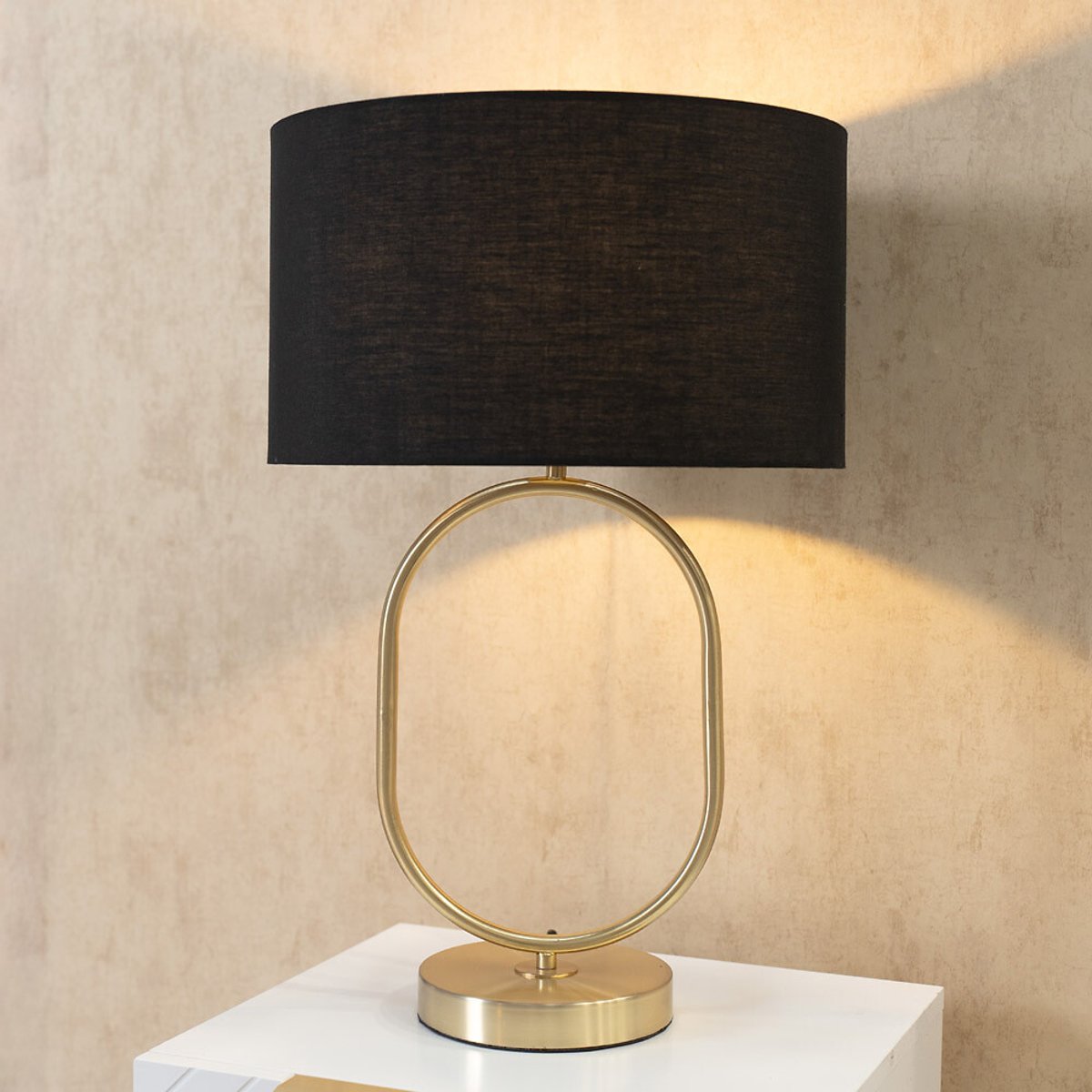 Aubrey Brushed Gold Oval Table Lamp with Drum Shade gold-coloured, SO'HOME