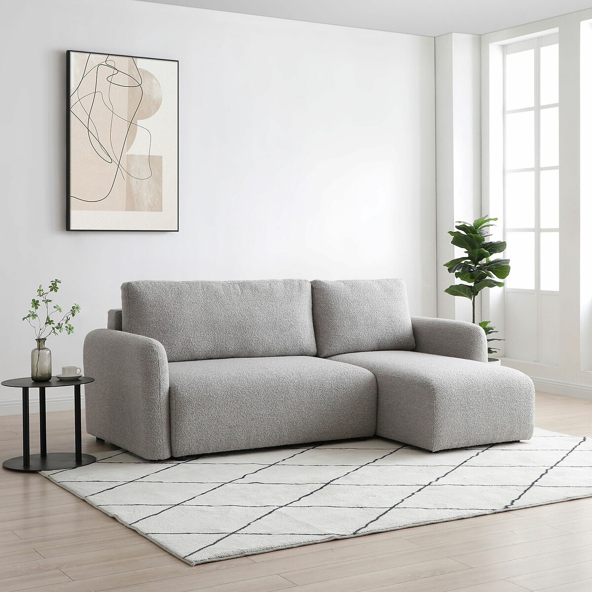 Aire Boucle Corner Sofa Bed light grey, SO'HOME
