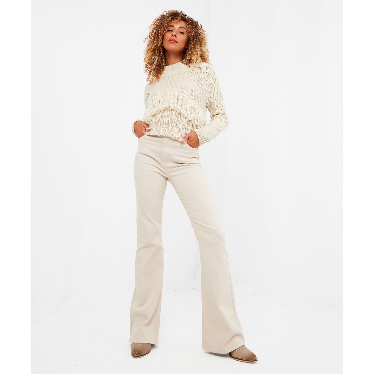 Jean évasé Taille Haute Neutre beige, JOE BROWNS