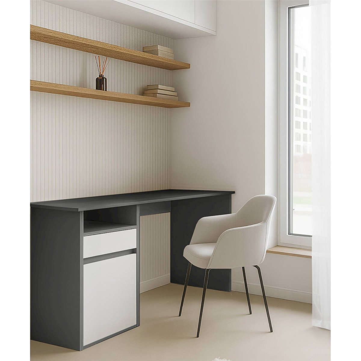 Bureau BILLA en bois avec tiroir et rangement blanc, RECOLLECTION