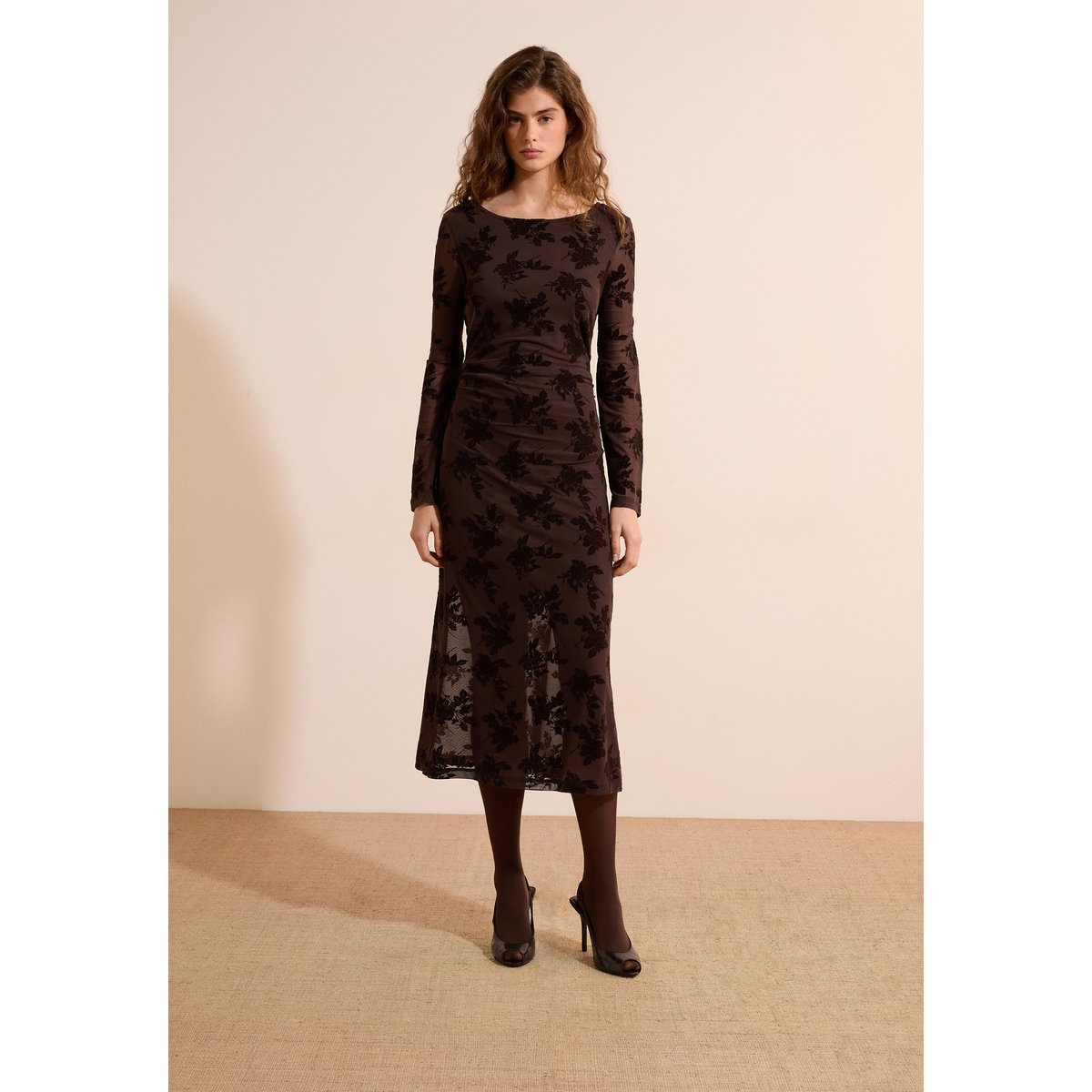 Robe longue à motifs AKELA chocolat, ETAM