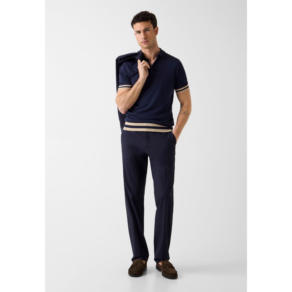 Pull Polo Rayé bleu foncé, GUESS