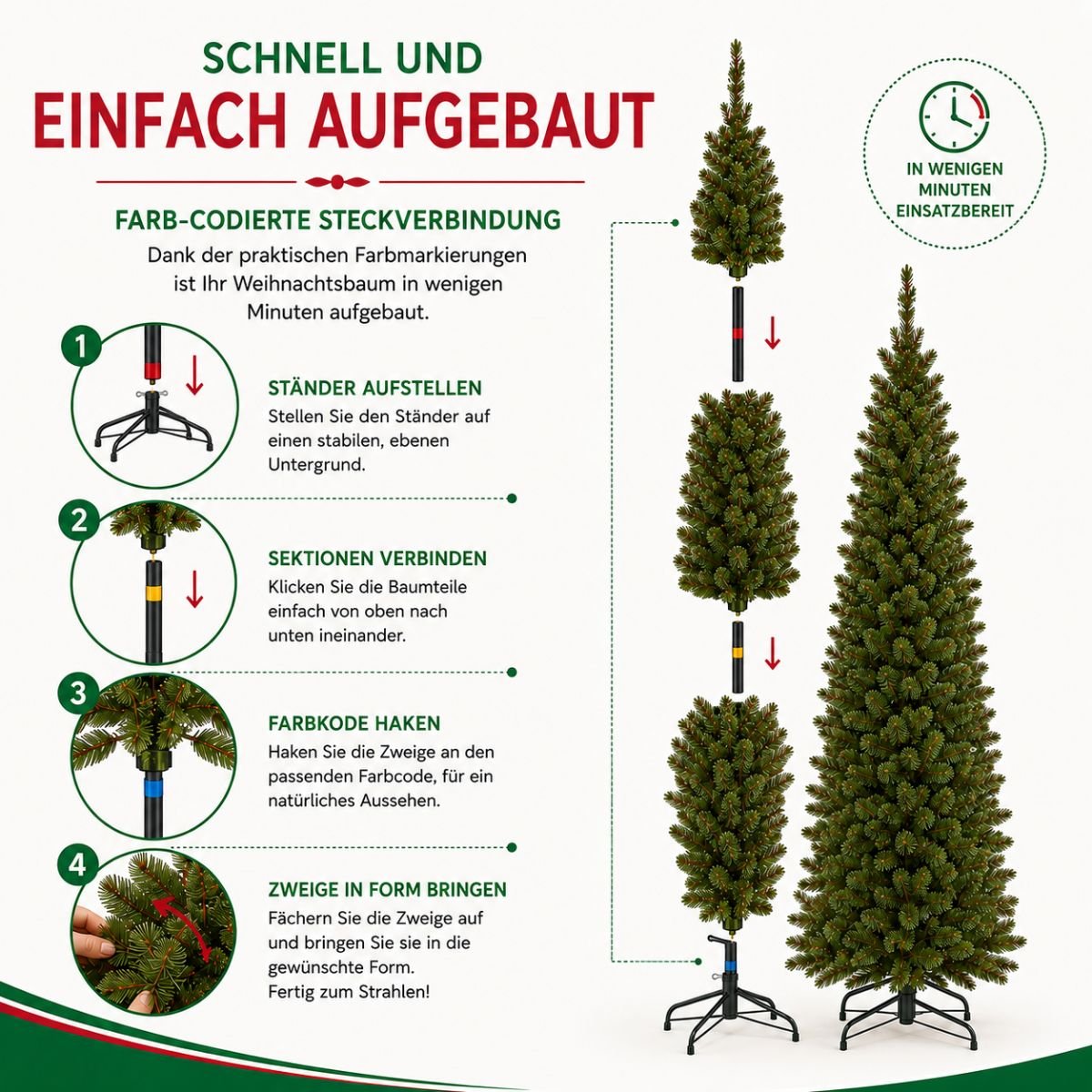 Sapin de Noël artificiel étroit H185 cm BRISTLECONE vert, TRIUMPH TREE