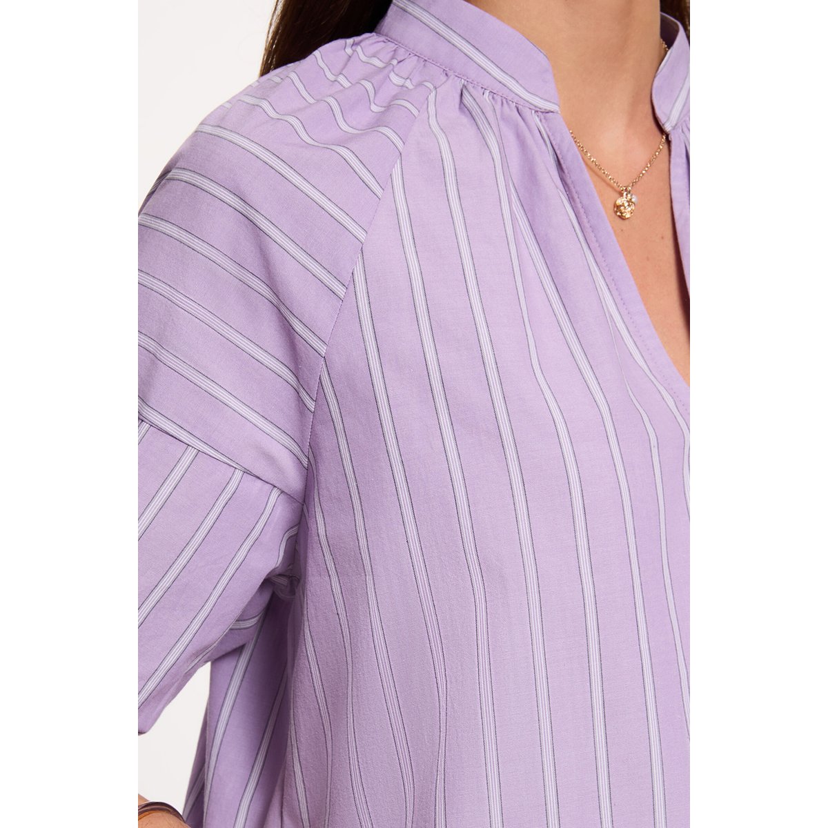 Blouse rayée col v multicolore, MORGAN