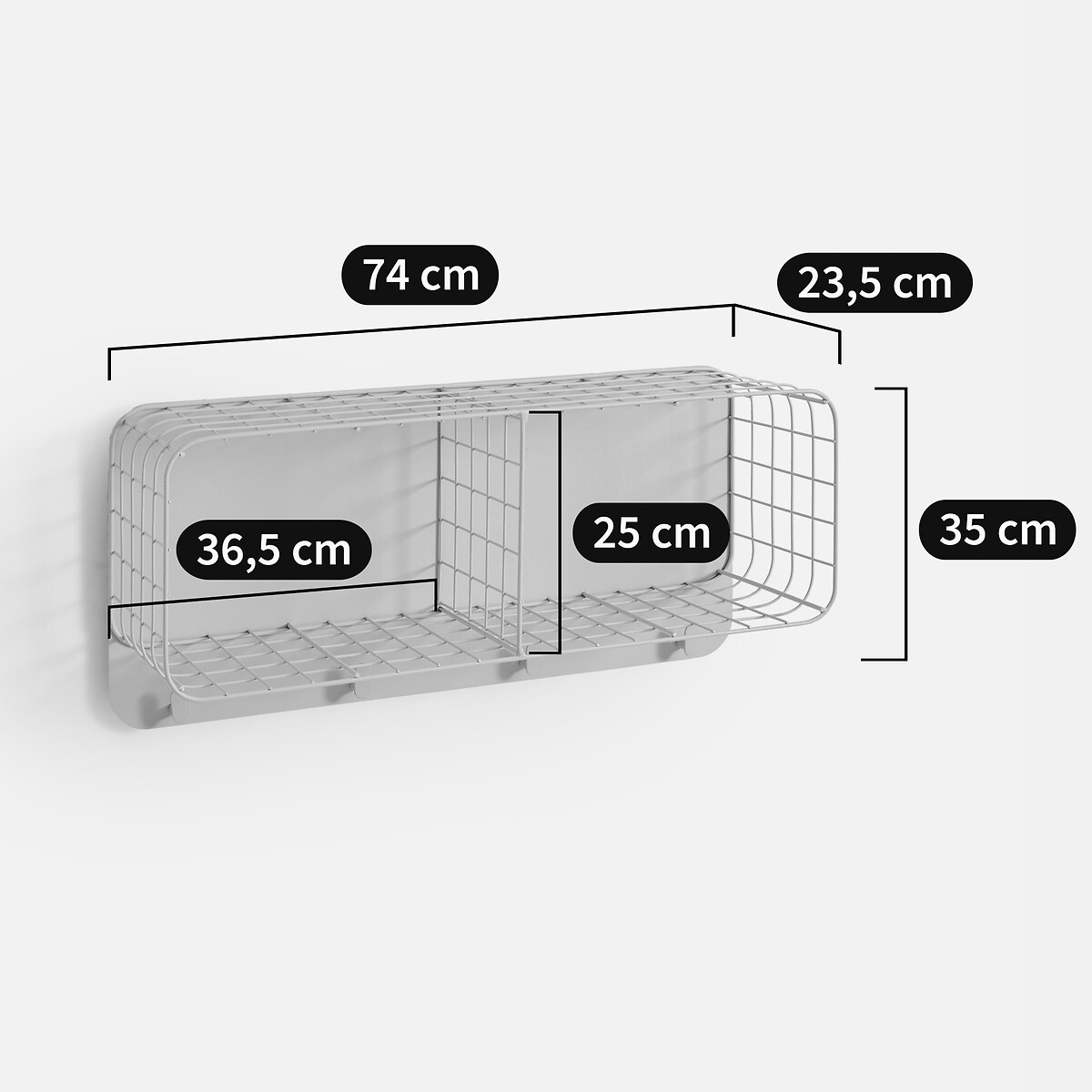 Estantería de pared de malla metálica de acero, con 4 ganchos y 2 compartimentos, KLUVA azul claro, LA REDOUTE INTERIEURS