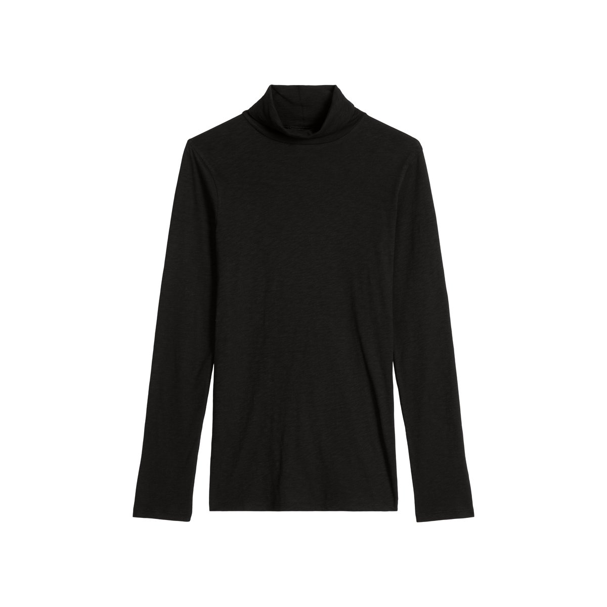 T-shirt à col roulé à manches longues, coupe ajustée en jersey slub particulièrement doux noir, MARC O’POLO DENIM