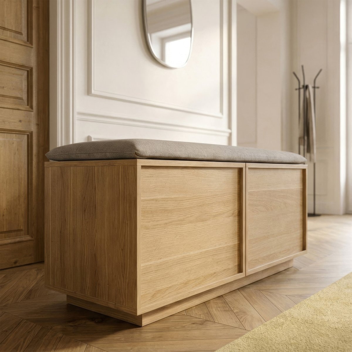 Banc d'entrée avec rangement à chaussures en bois L100cm- JOY bois clair, DRAWER