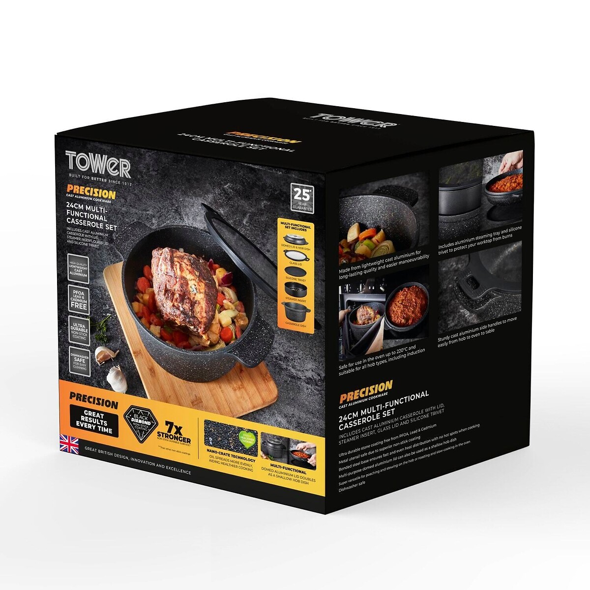 24cm Precision Multi-Function Casserole black, TOWER