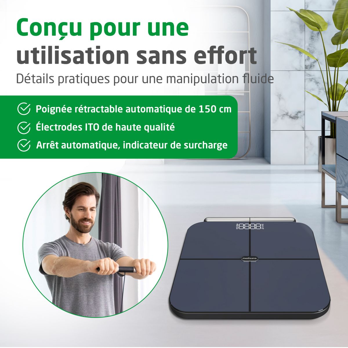 Pèse personne connecté BS 850 analyse corporelle - 8 électrodes couleur unique, MEDISANA