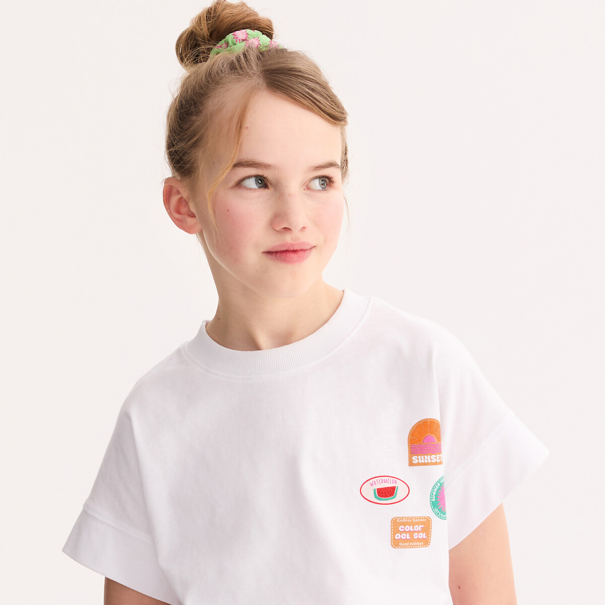 T-shirt imprimé effet patchs blanc, LA REDOUTE COLLECTIONS