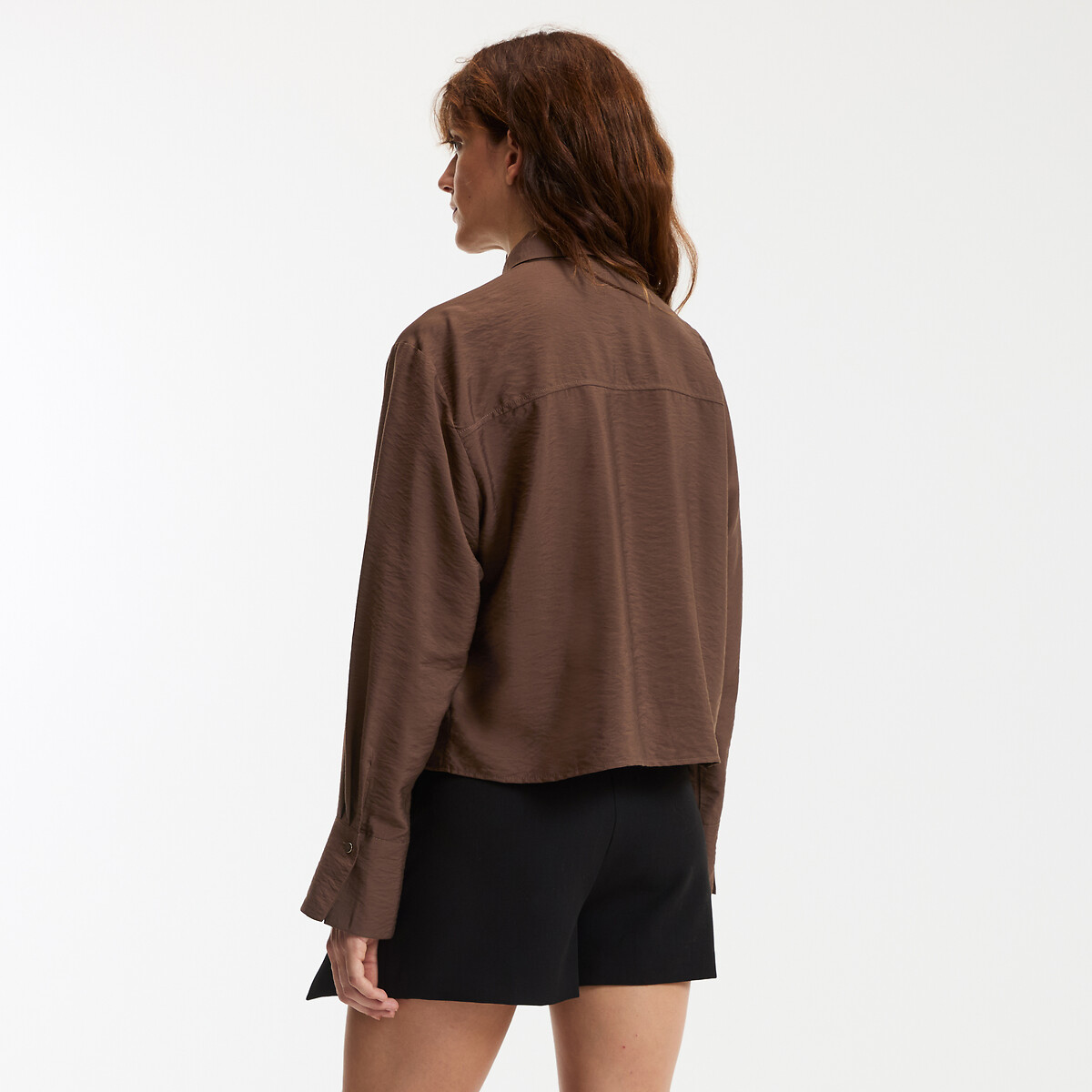 Short, Loose Fit Shirt with Long Sleeves dark brown, LA REDOUTE COLLECTIONS