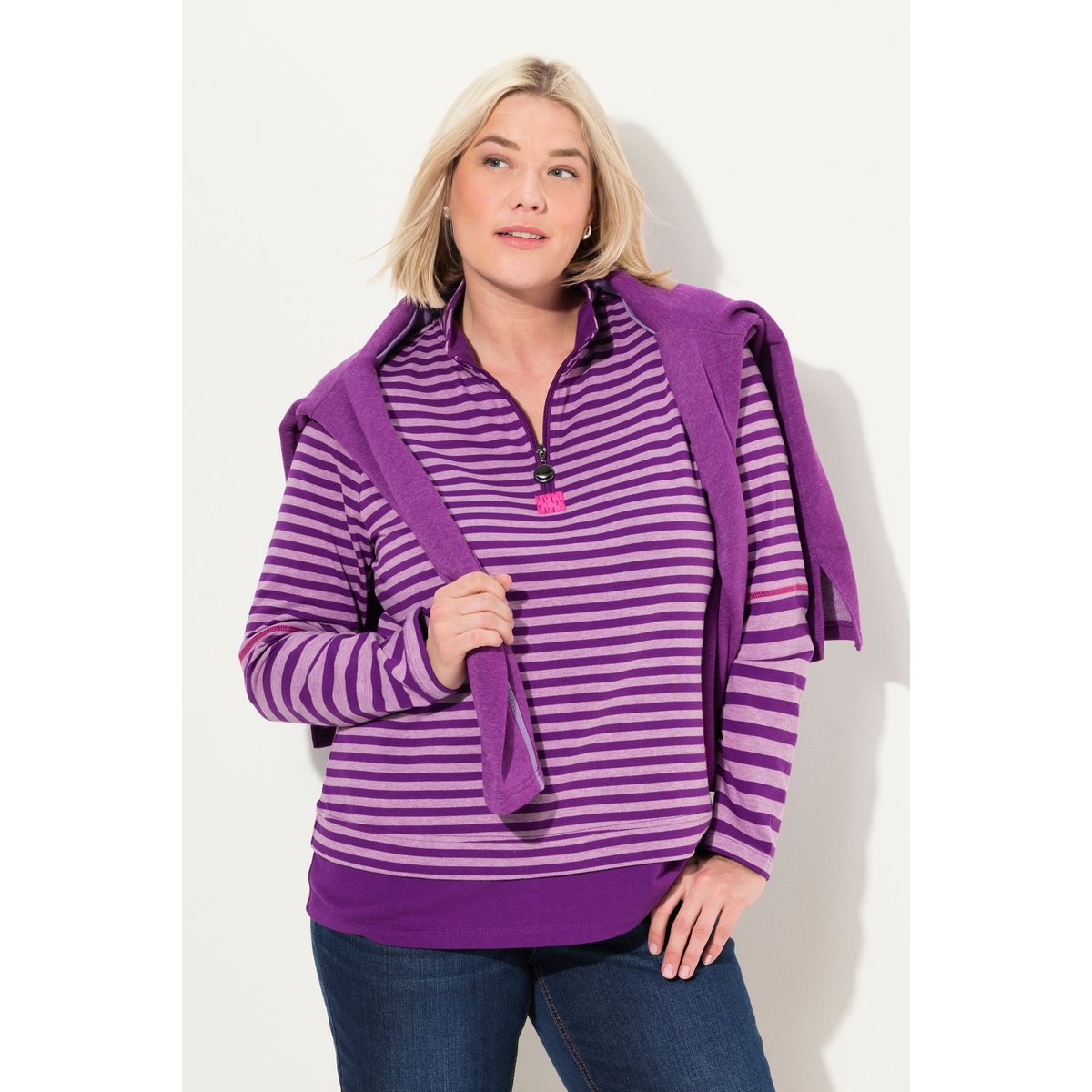 T-shirt à manches longues et col camionneur violet foncé, ULLA POPKEN