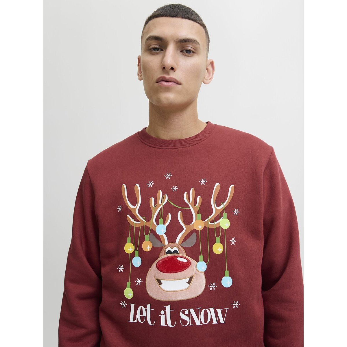 Sweat col rond Noël rouge, JACK & JONES