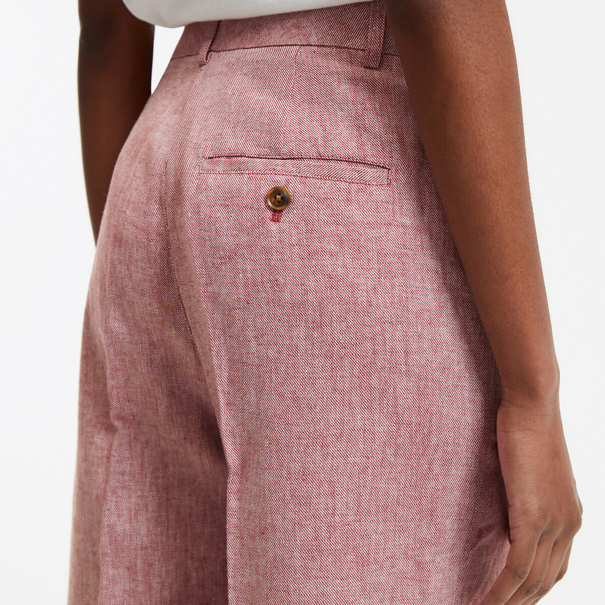 Straight Linen/cotton Trousers with Wide Leg dusty pink, LA REDOUTE COLLECTIONS