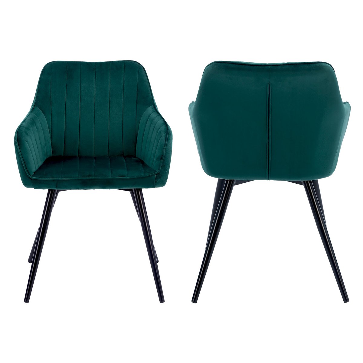 Chaises en velours, lot de 2, BERTILLE vert, noir, HAPPY GARDEN
