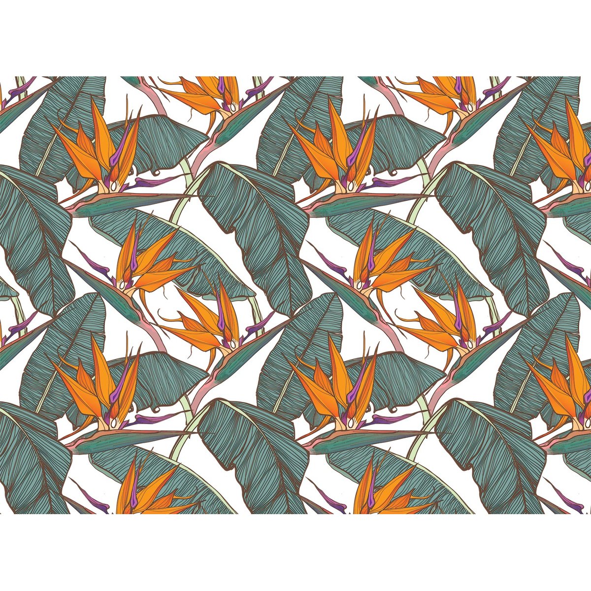 Papier peint panoramique fleurs oranges tropicales intissé, HEXOA