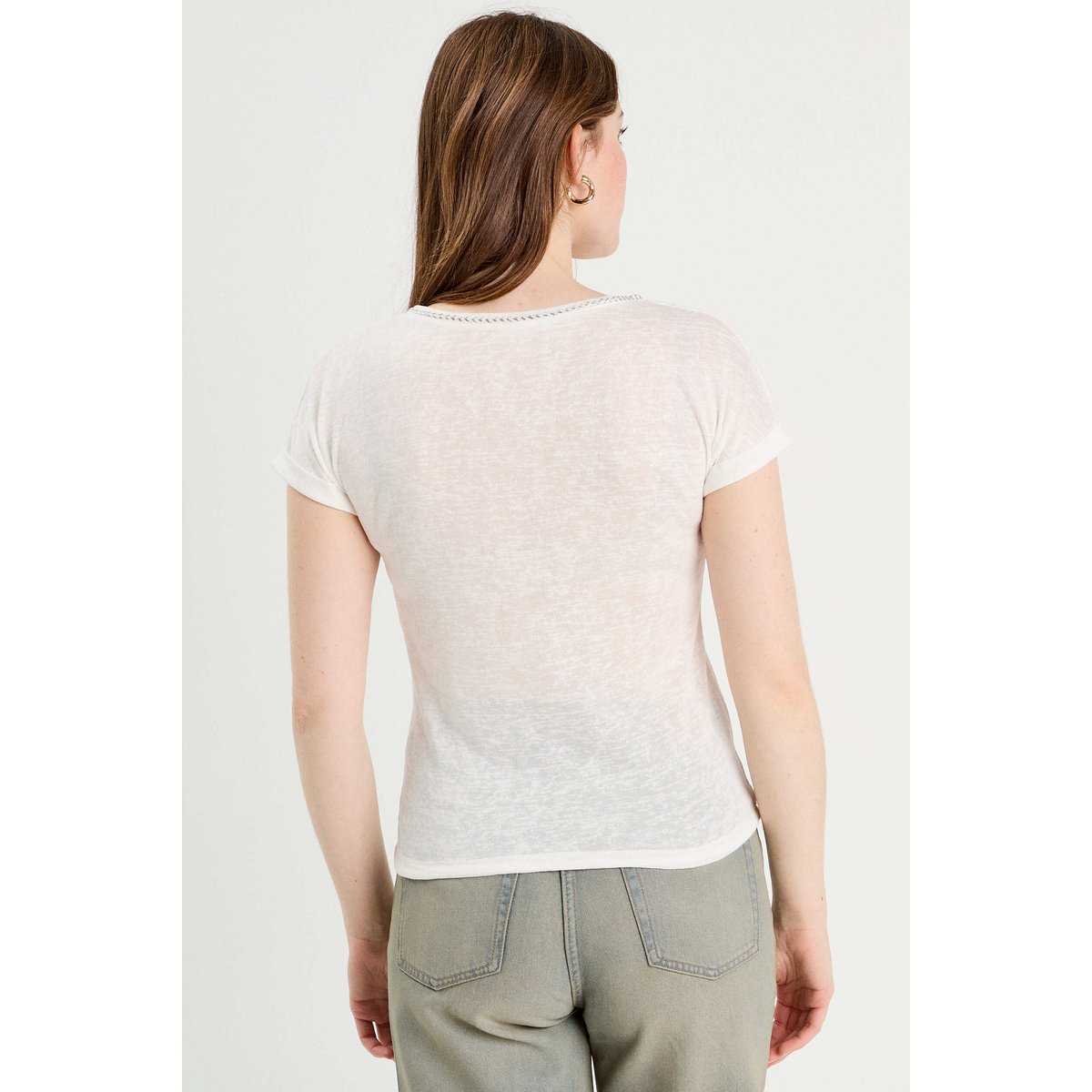 T-shirt détail noeud ecru, CACHE CACHE