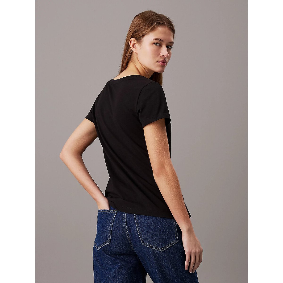 Tee shirt col v manches courtes noir, CALVIN KLEIN JEANS