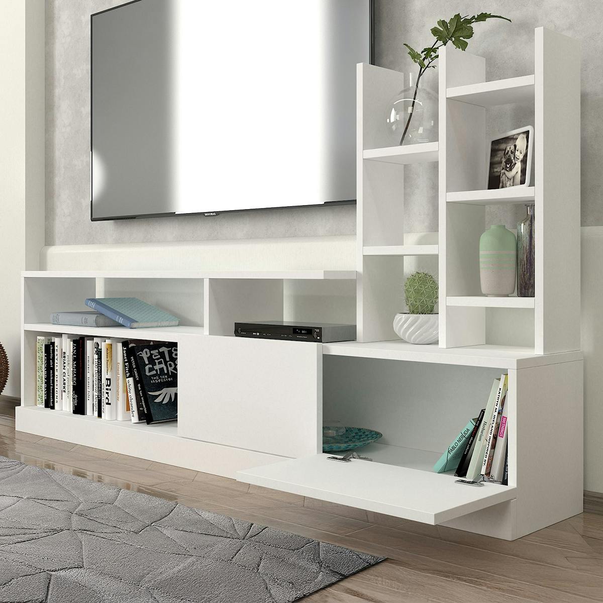 Ensemble meuble TV blanc rangement et niches décoratives MARFA blanc, PIER IMPORT