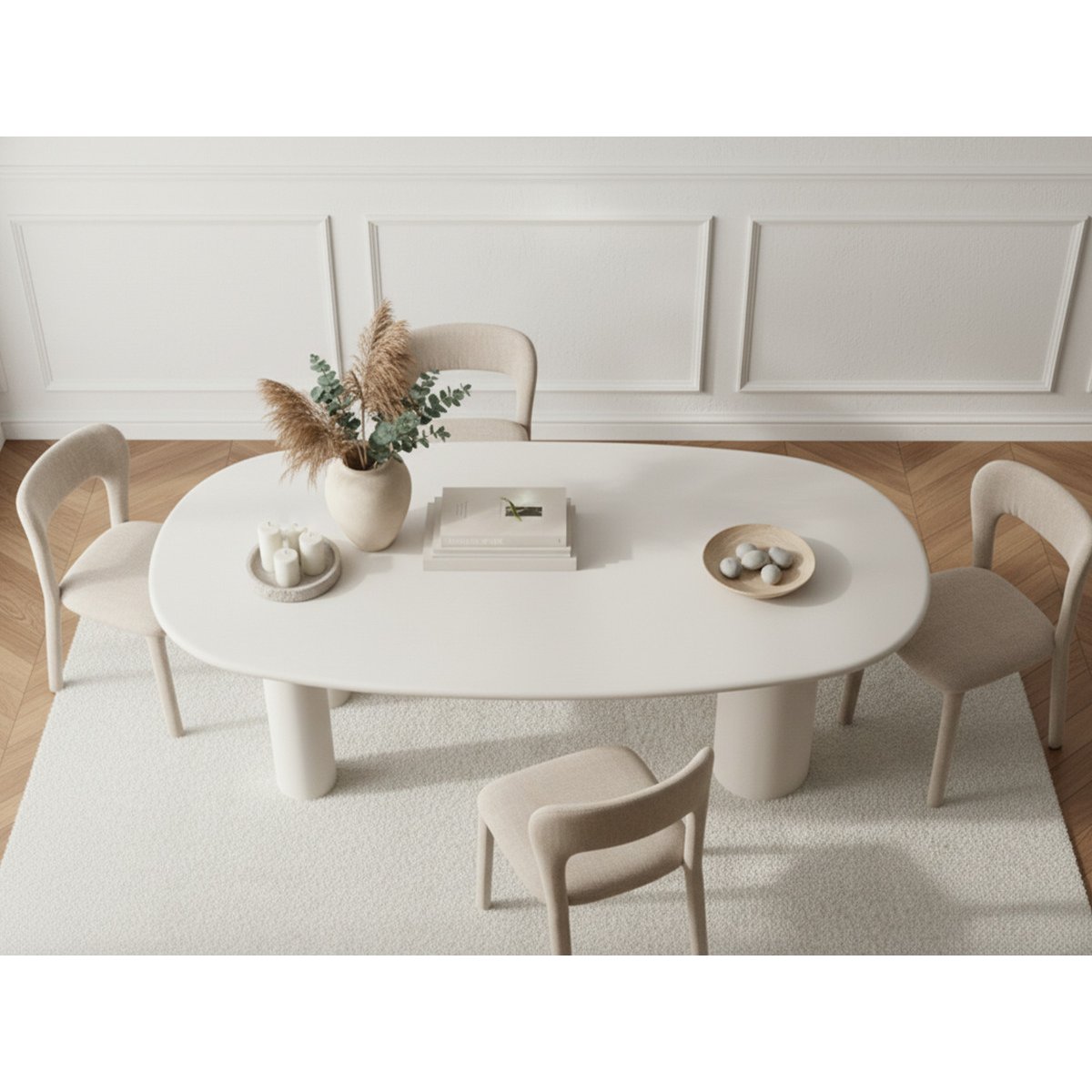 Table à manger ovale CONSTANCE 200 cm beige effet béton beige, BOBOCHIC