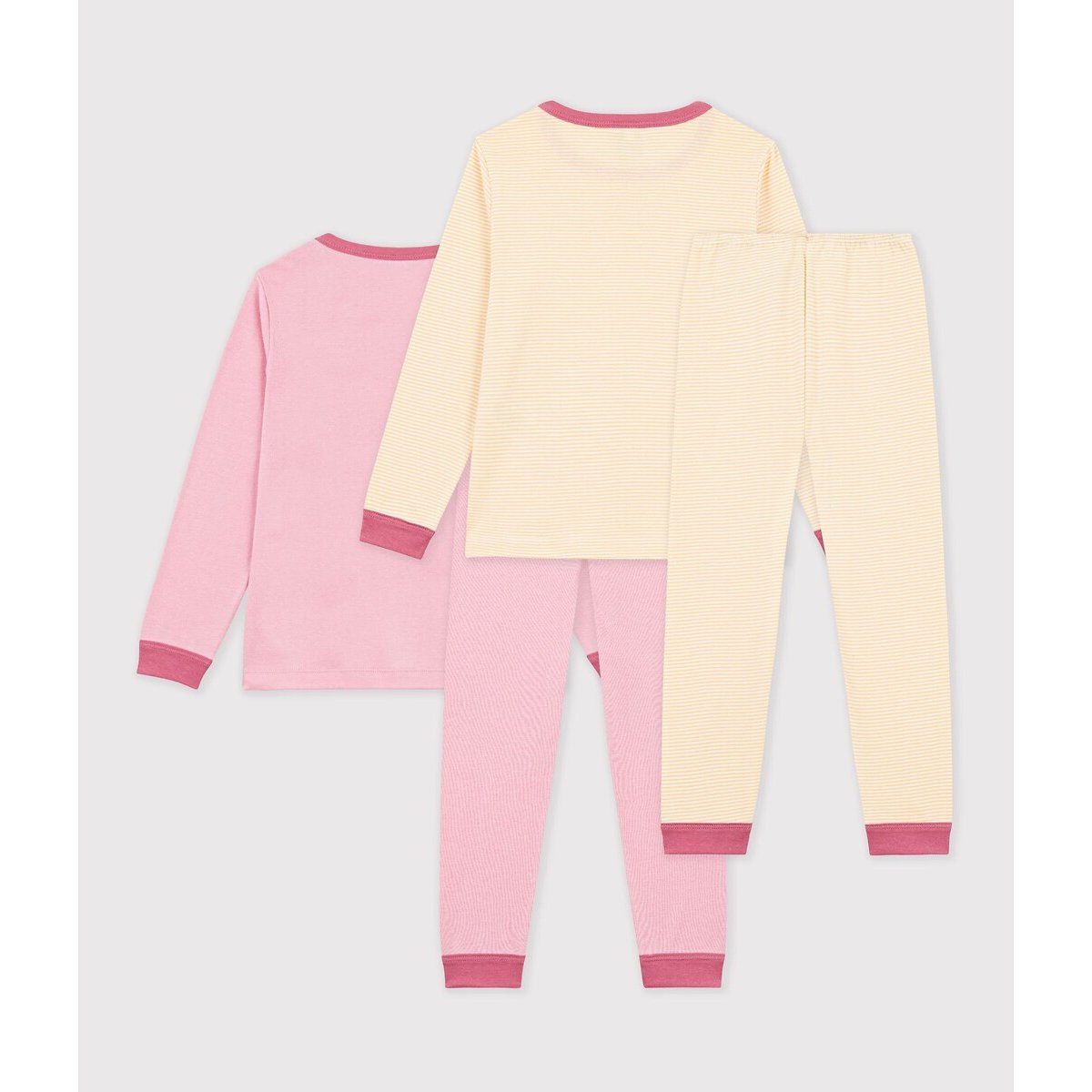 Pack of 2 cotton pyjamas striped + pink, PETIT BATEAU