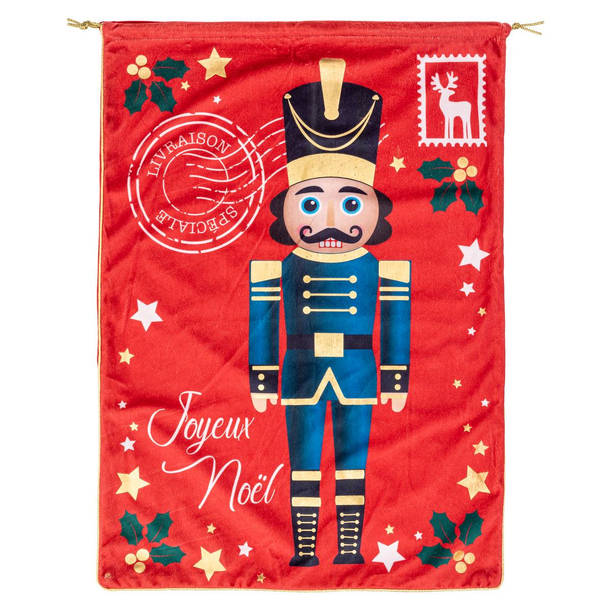 Hotte casse noisette 50x70cm en velours rouge, FEERIC LIGHTS & CHRISTMAS