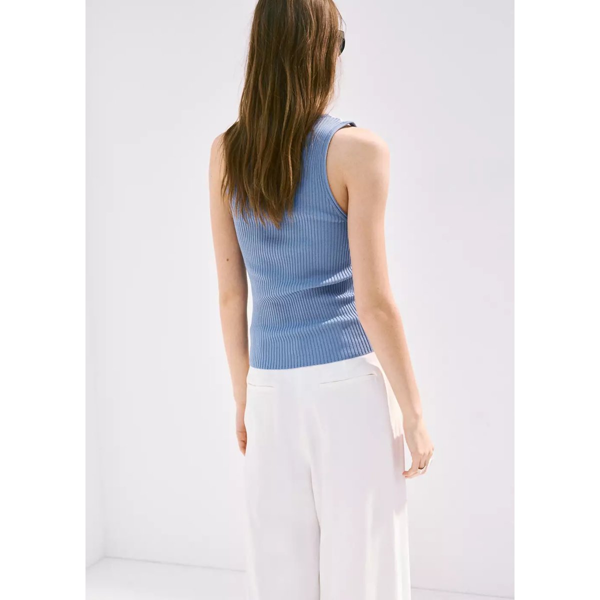 Top Lyocell dentelle bleu ciel, MANGO