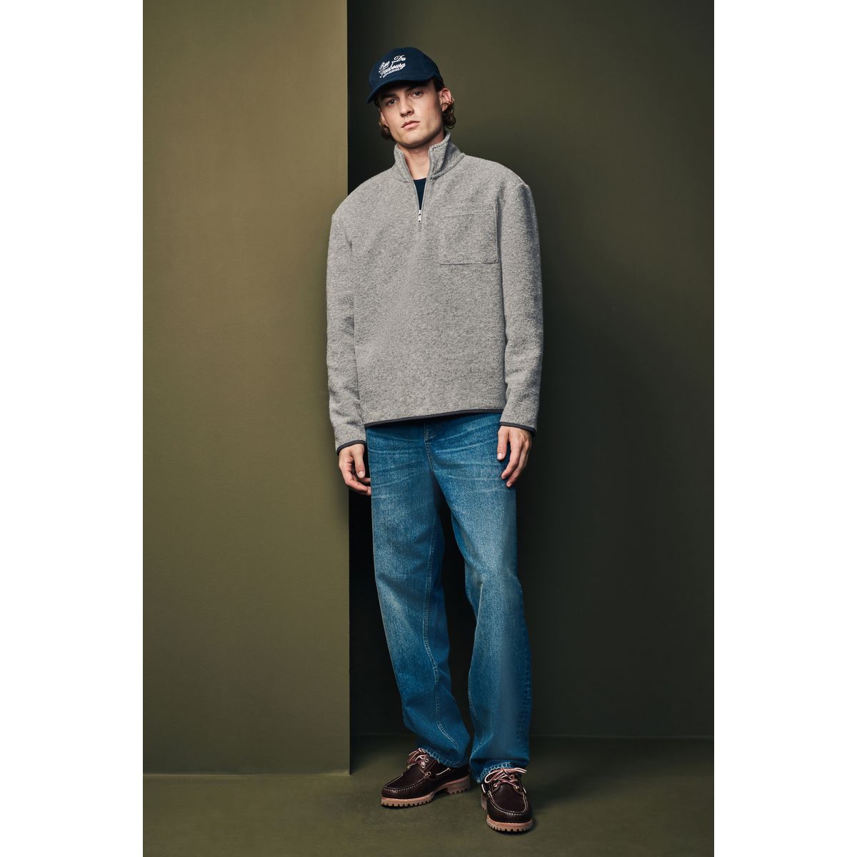 Sweat à col zippé en mélange de laine gris, NEXT