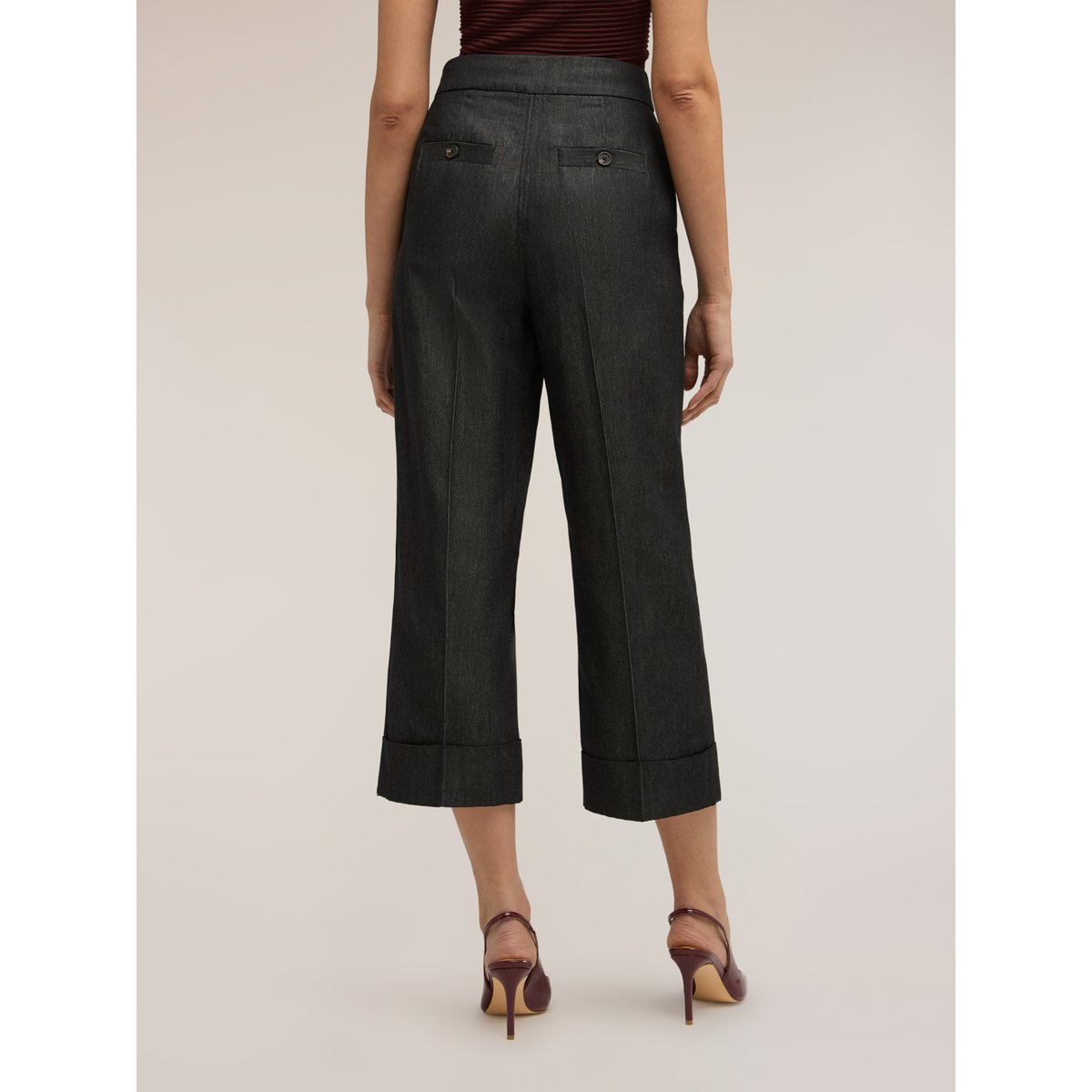 Pantalon cropped en mélange de ramie gris, MOTIVI