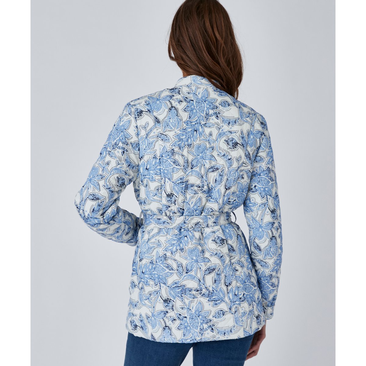 Veste ceinturée surpiqûres fantaisie blanc fleuri, DAMART