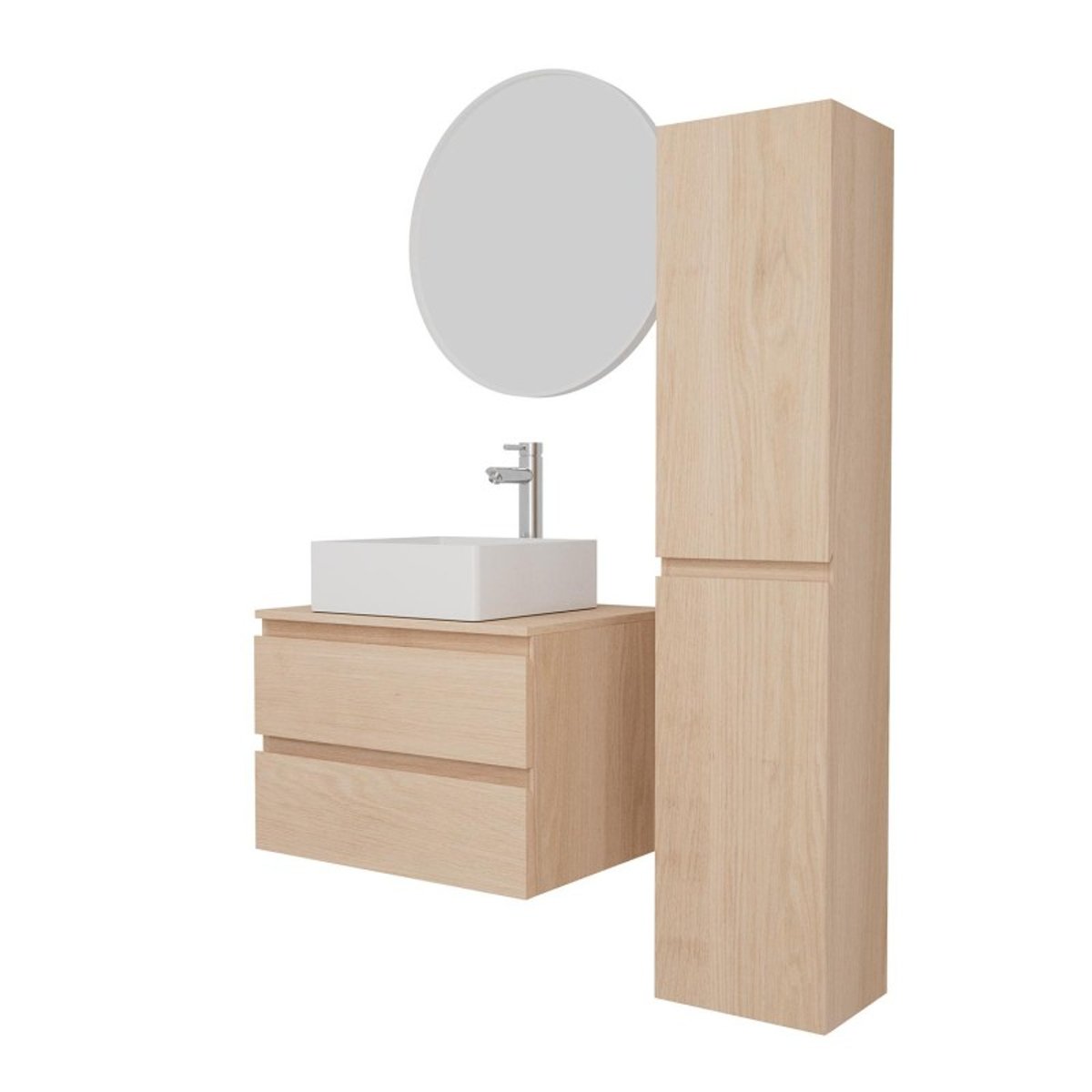 Ensemble meuble simple vasque 60 cm + vasque + robinet + miroir + colonne SORRENTO chêne, MOB IN