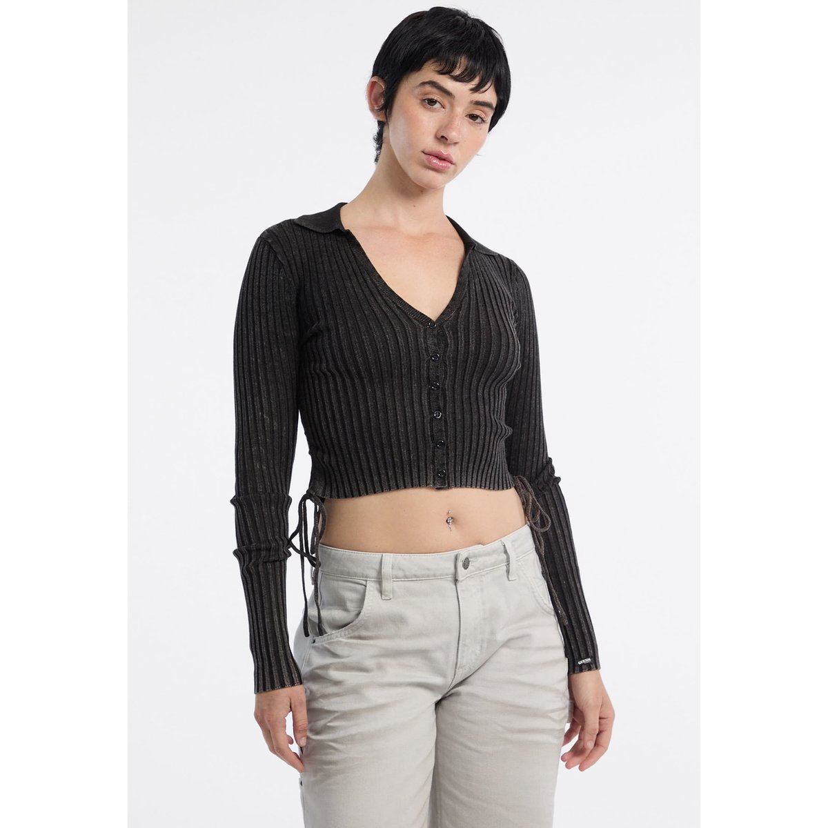 Gilet En Maille Côtelée noir, GUESS JEANS