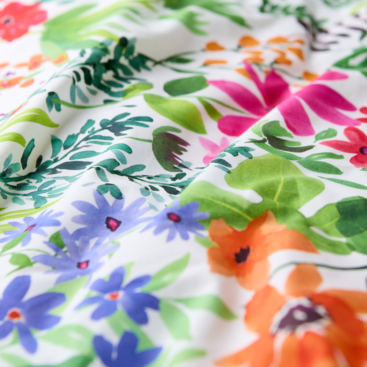 Housse de couette percale de coton GRASSE imprimé, CARRE BLANC