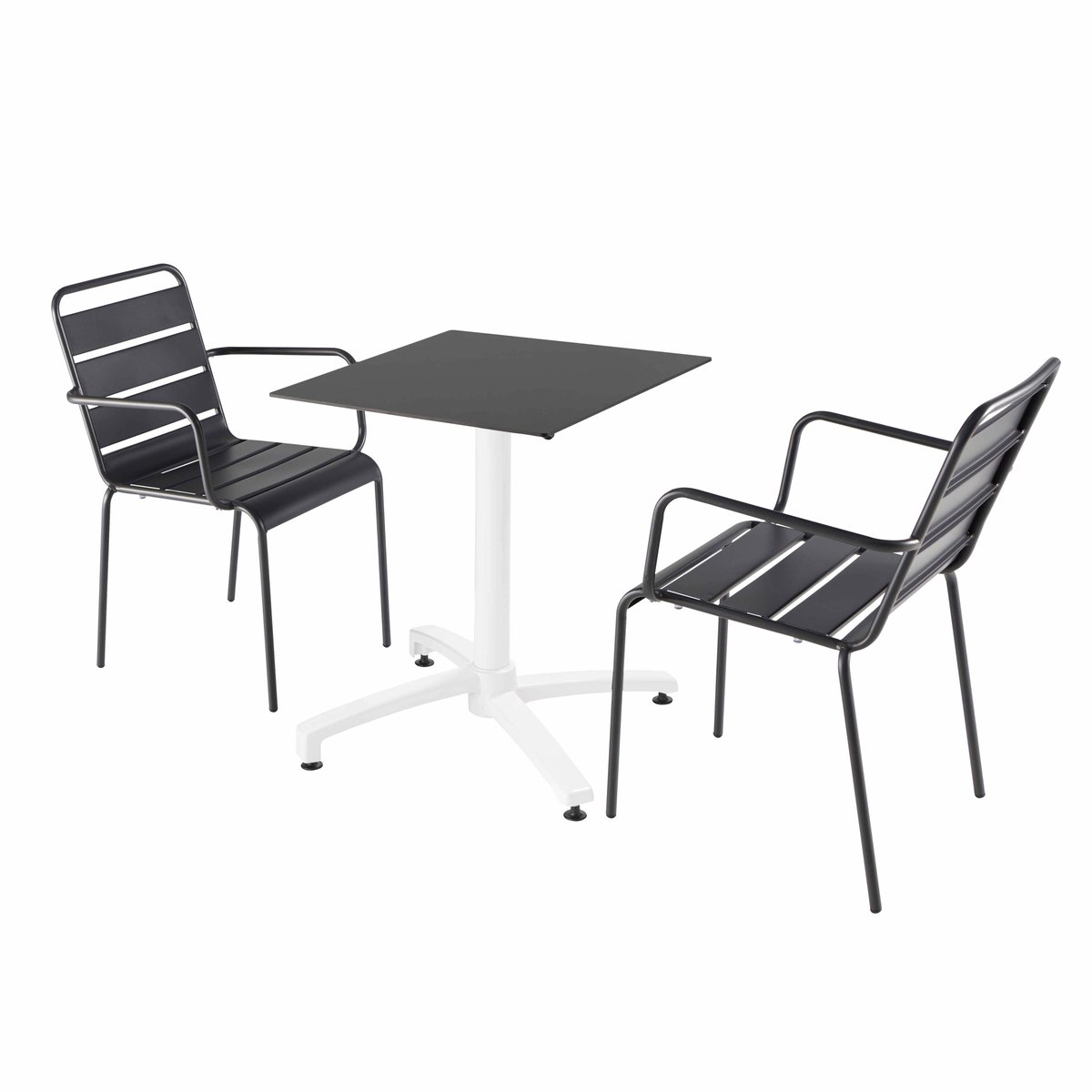 Table 60x60 cm inclinable stratifiée avec pied blanc et chaises en métal, OPERA gris, OVIALA