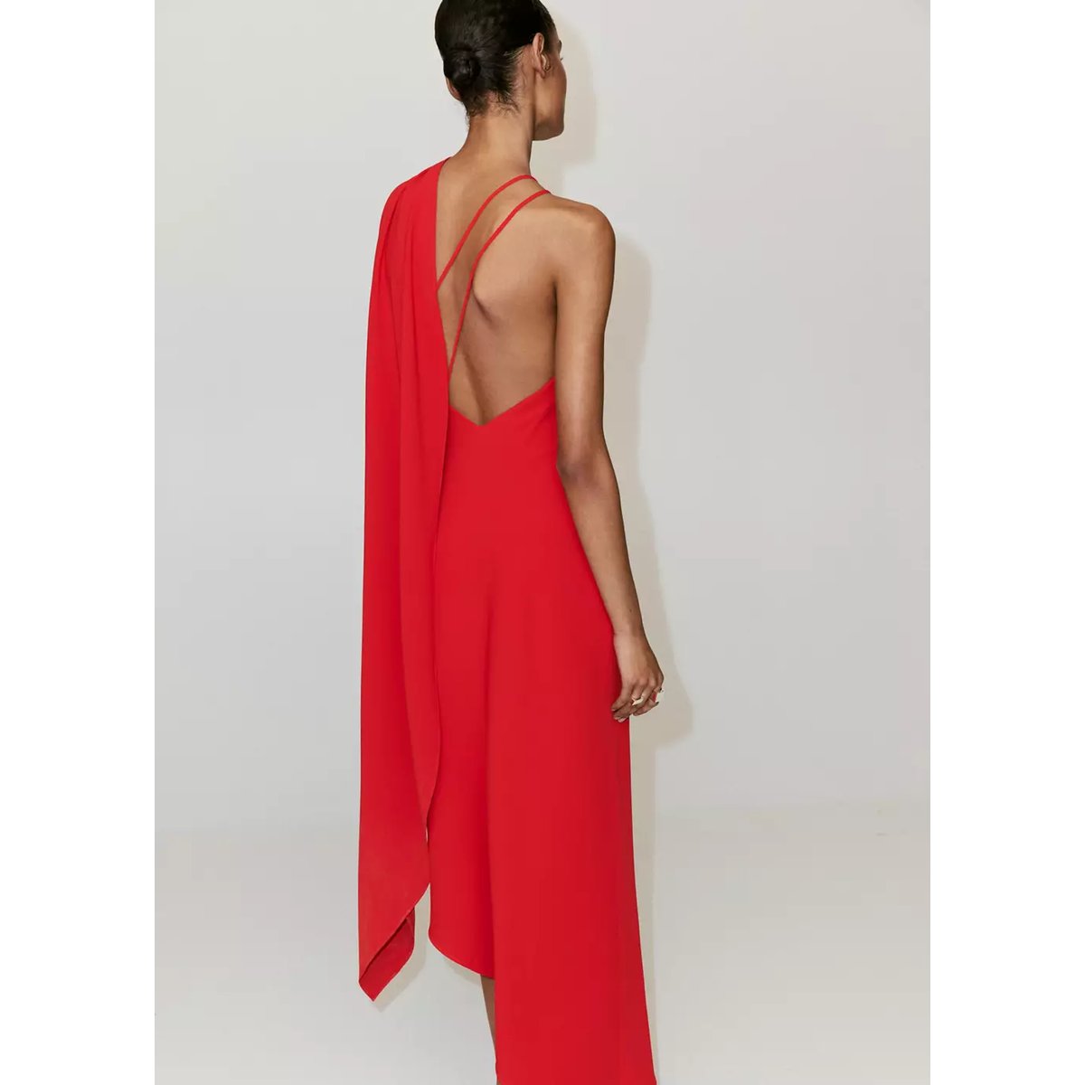 Robe asymétrique foulard rouge, MANGO