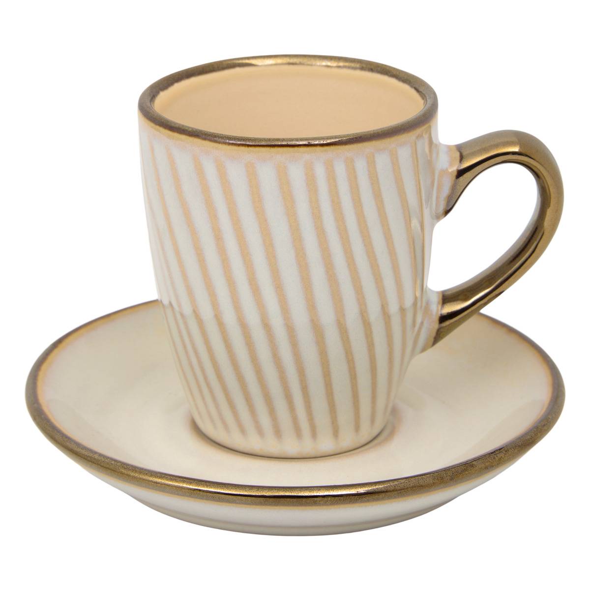 Coffret de 2 tasses avec coupelles en faïence ELLA blanc, ATMOSPHERA