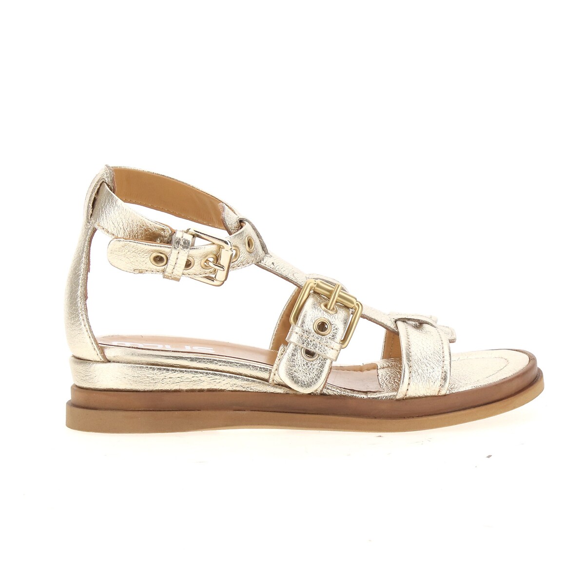 Sandales compensées en cuir doré, MJUS
