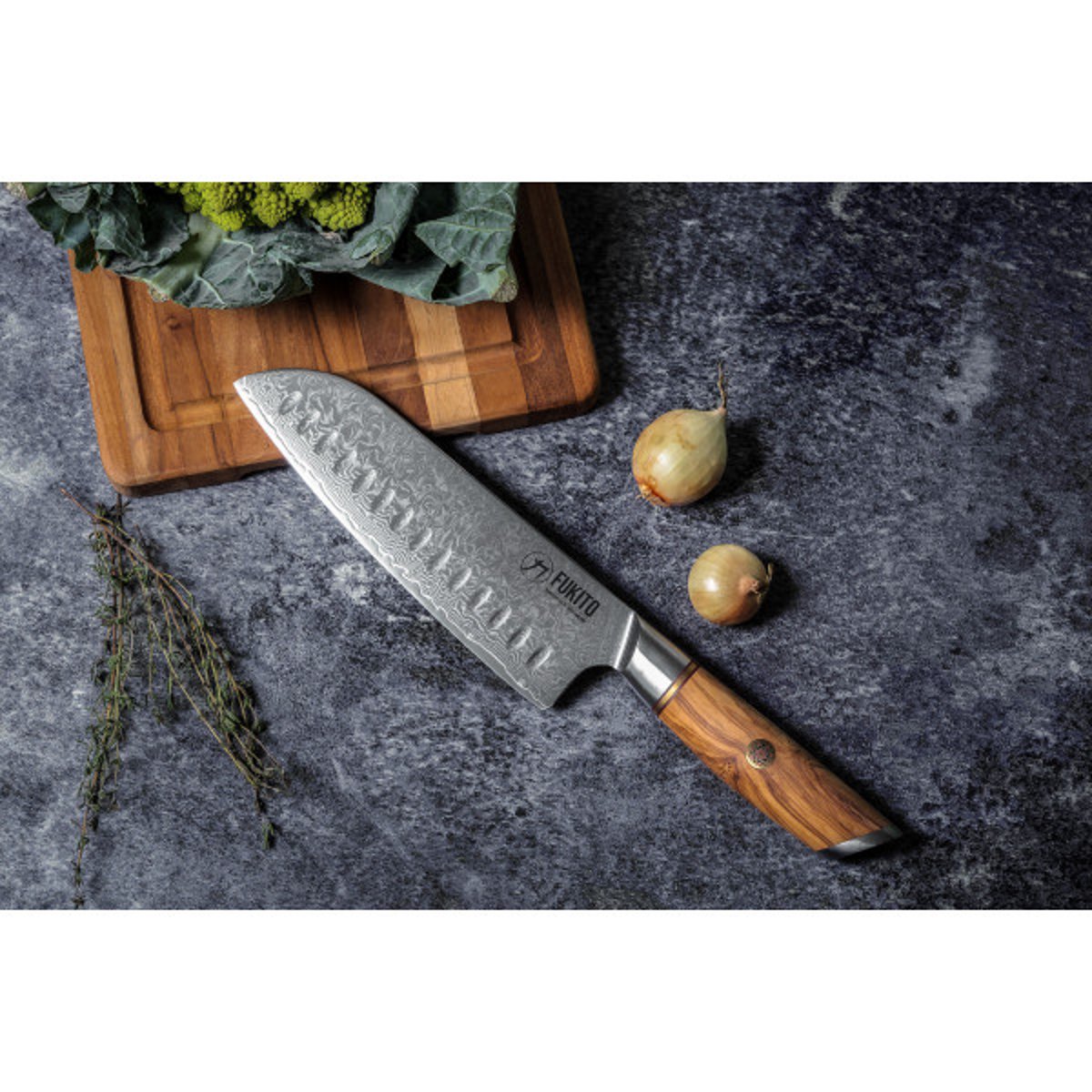 Couteau de cuisine Olive Damas modèle Santoku 18cm v002237, FUKITO