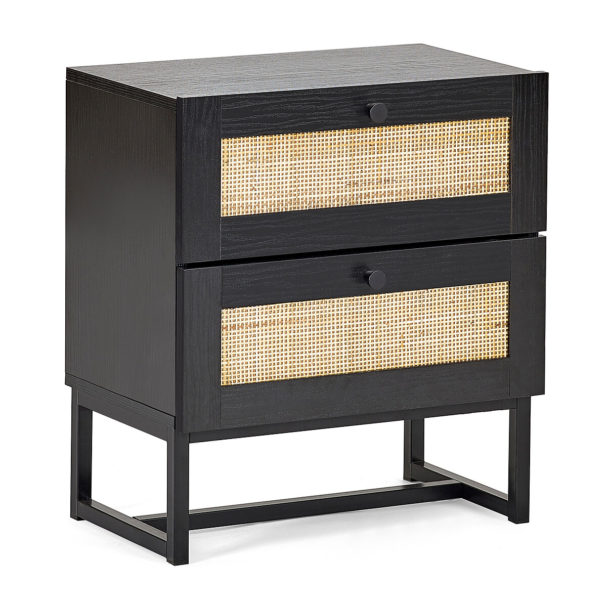 Indiya Rattan 2 Drawer Bedside Table black, SO'HOME