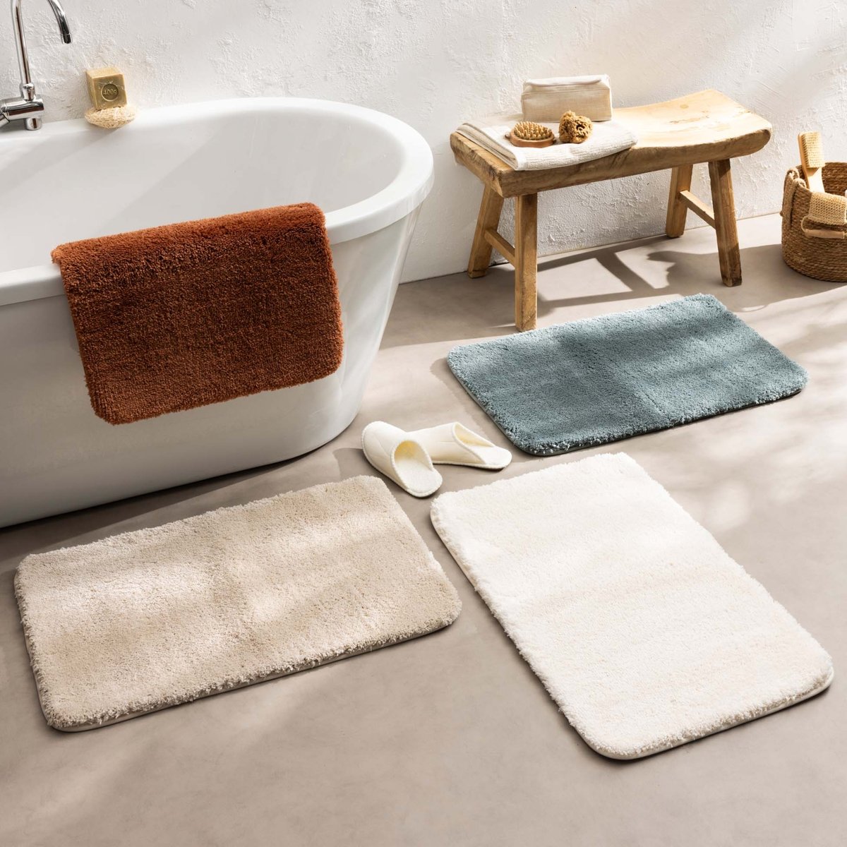 Tapis de bain antidérapant en microfibre naturel, DOUCEUR D'INTÉRIEUR